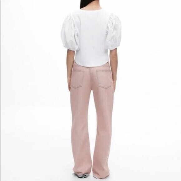 Zara Mid Rise Bootcut Jean Size 4 Pink Blue - Picture 3 of 11